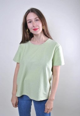 Vintage women green minimalist striped tshirt