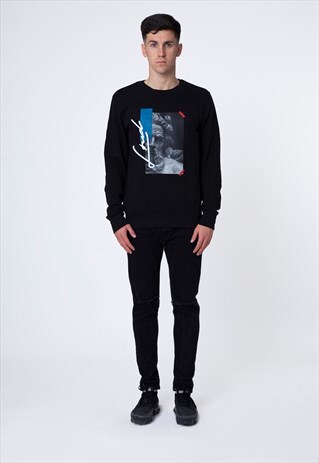 BLACK SWEATSHIRT WITH ZEUS DESIGN AND EMBROIDERY