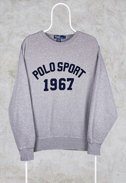 Vintage Polo Sport Ralph Lauren Sweatshirt Spell Out Grey M