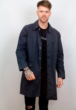 VINTAGE FITTED CALVIN KLEIN LONG LENGTH OVERCOAT IN BLUE