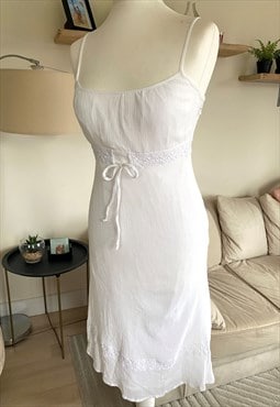 Y2K White Linen Midi Dress