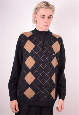 LACOSTE MENS VINTAGE JUMPER SWEATER XL BLACK 90S