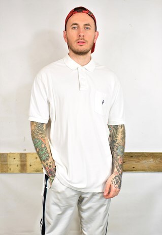 VINTAGE POLO RALPH LAUREN WHITE POCKET LOGO POLO SHIRT