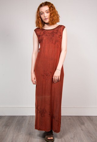 VINTAGE 90'S MAROON EMBROIDERED DETAIL BOHO SUMMER DRESS
