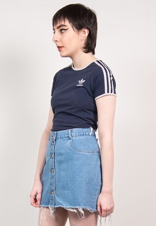 VINTAGE 90'S BLUE DENIM FRAYED HEM SKIRT