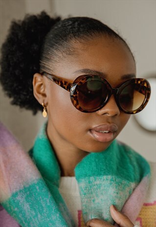 Tortoise Shell Weighted Oversize Chunky Circle Sunglasses