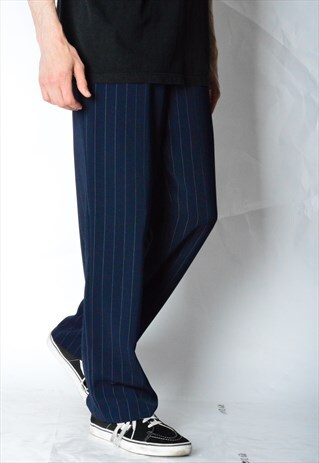VINTAGE 90S UNISEX NAVY BLUE STRIPED PANTS