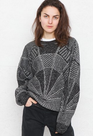 VINTAGE GREY ROUND NECK KNIT JUMPER SWEATER