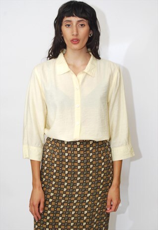 90S MINIMAL TOP (M) VINTAGE PASTEL YELLOW BUTTON UP DOWN