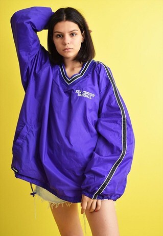 90'S RETRO PURPLE ATHLEISURE VARSITY SHELL BOMBER JACKET TOP