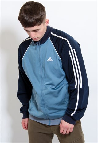 VINTAGE ADIDAS LOGO JACKET IN BLUE LARGE