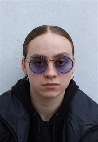 80S STYLE BLUE ROUND CIRCLE GOLD FRAME 19 SUNGLASSES