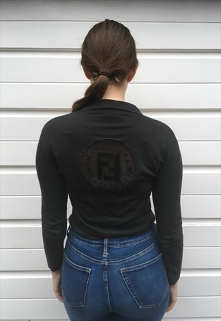 WOMENS VINTAGE FENDI SHIRT LONG SLEEVE BUTTON UP BLACK TOP