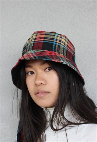 RED TARTAN CHECK GINGHAM Y2K_90S BUCKET HAT