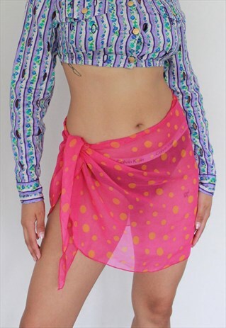 Y2K PINK YELLOW POLKA DOT WRAP SARONG MINI SKIRT