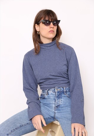 VINTAGE 90S BLUE POLO HIGH TURTLE NECK TOP