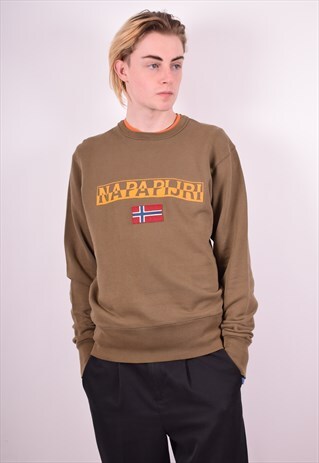 NAPAPIJRI MENS VINTAGE SWEATSHIRT JUMPER SMALL GREEN 90'S