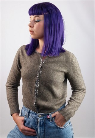 VINTAGE 90'S SEQUIN TRIM WOOL BLEND SWEATER CARDIGAN