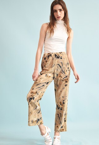 90'S RETRO ABSTRACT FLORAL PRINT CORDUROY TROUSERS