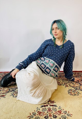 VINTAGE CHUNKY KNITTED 90S FLORAL COTTAGE BOHO JUMPER