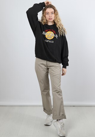 VINTAGE HARD ROCK CAFE LARGE BLACK EMBROIDERED SWEATSHIRT