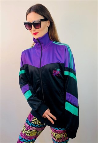 VINTAGE 80S ADIDAS SPORT NEON GERMANY BLACK PURPLE GREEN