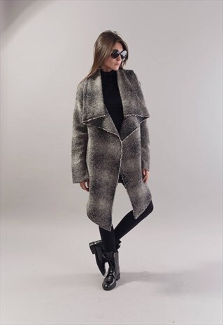 GREY CARDIGAN OVERSIZED WOOL MOHAIR KNITWEAR WINTER F1783