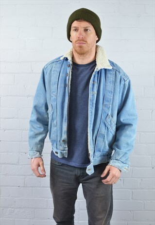 VINTAGE LIGHT BLUE SHERPA DENIM JACKET
