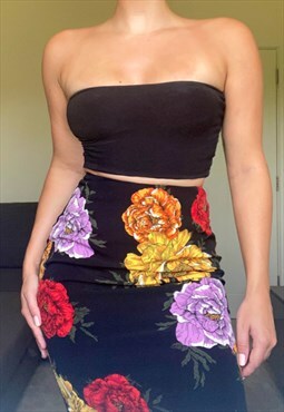 Rose Print Midi Skirt