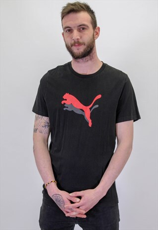 VINTAGE PUMA LOGO T-SHIRT IN BLACK LARGE