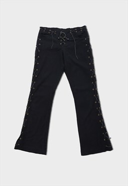 Vintage Y2K 00s black lace-up flared trousers with low waist