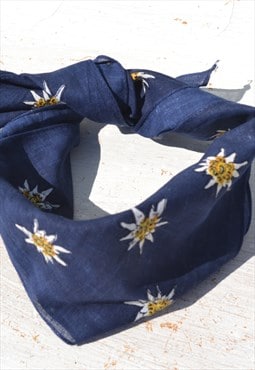 Vintage blue floral cotton scarf,bandana,foulard,neck scarf.