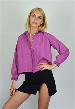 Vintage 90s Pink Purple Lace / Ruffle Long Sleeve Blouse