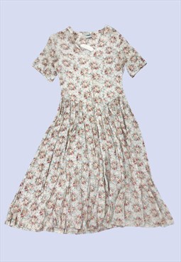 Cream Multi Ditsy Floral Viscose Button Up Midi Tea Dress