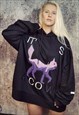 COW FLEECE HOODIE PREMIUM ANIMAL PULLOVER PUNK TOP IN BLACK