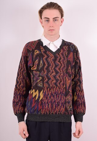 MENS VINTAGE JUMPER SWEATER LARGE MULTI 90S