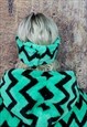 FLEECE HEADBAND LUXURY FLUFFY HEAD COVER STRIPE PRINT GREEN