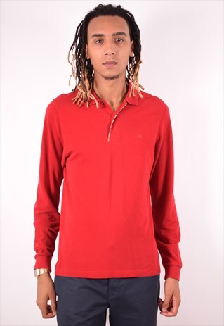 BURBERRY MENS VINTAGE POLO SHIRT MEDIUM RED 90S