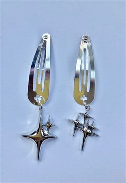 Silver star cyber hair clips Y2k hair accessory