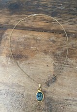 60's Vintage Ladies Necklace Gold Green Stone Pendant 
