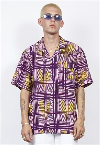 VINTAGE 90'S PURPLE TRIBAL-INSPIRED PRINT SHIRT