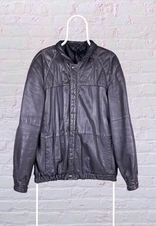 VINTAGE GENUINE LEATHER JACKET GREY MADE IN ITALY MEDIUM