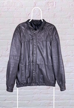 Vintage Genuine Leather Jacket Grey Made in Italy Medium 