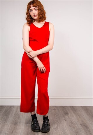 VINTAGE 90'S BRIGHT RED CULOTTE JUMPSUIT