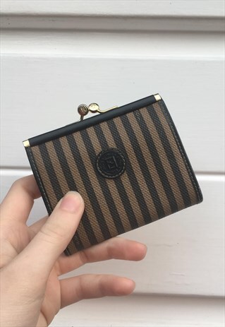 WOMENS VINTAGE 90S FENDI PURSE BROWN BLACK STRIPY COIN PURSE