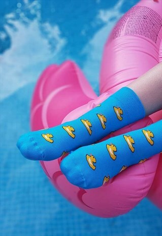 FUNKY TURQUOISE BLUE WOMEN AND MEN SOCKS WITH YELLOW DUCK