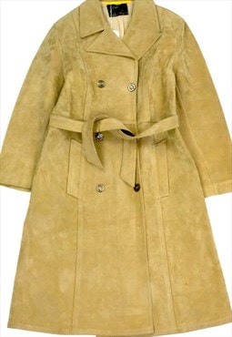 Vintage Suede Trench Coat Classic Tan Double Breasted Belt