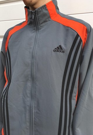 MENS ADIDAS JACKET ORANGE GREY SPORTS TOP FESTIVAL ZIPPER