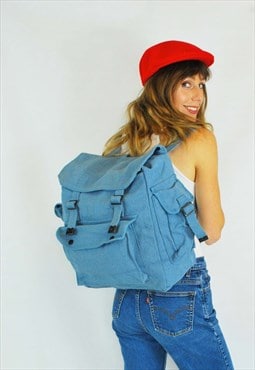 Large Backpack Cotton Rucksack Blue