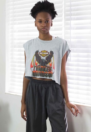 VINTAGE HARLEY DAVIDSON CROP TOP LOGO REWORKED XL 4.2